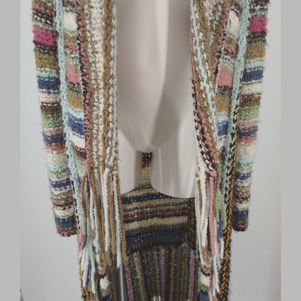 Free People FLAWED Technicolor Cardigan Sweater Duster Fringe Boho L - Picture 13 of 16